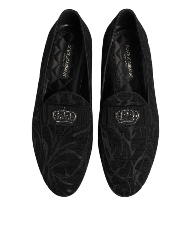 Schwarz Brokat Krone Loafers Kleid Schuhe