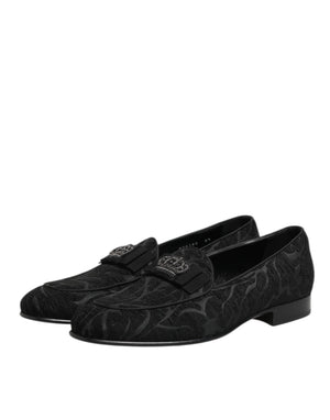 Schwarz Brokat Krone Loafers Kleid Schuhe