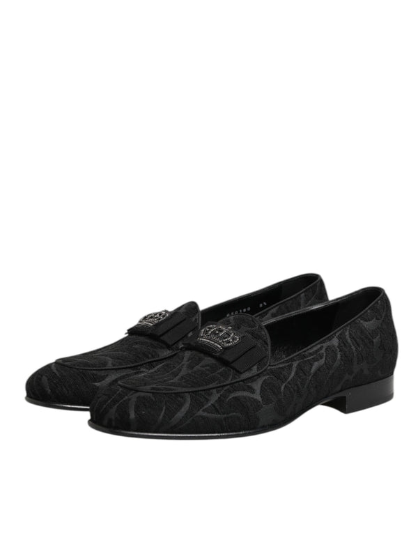 Schwarz Brokat Krone Loafers Kleid Schuhe