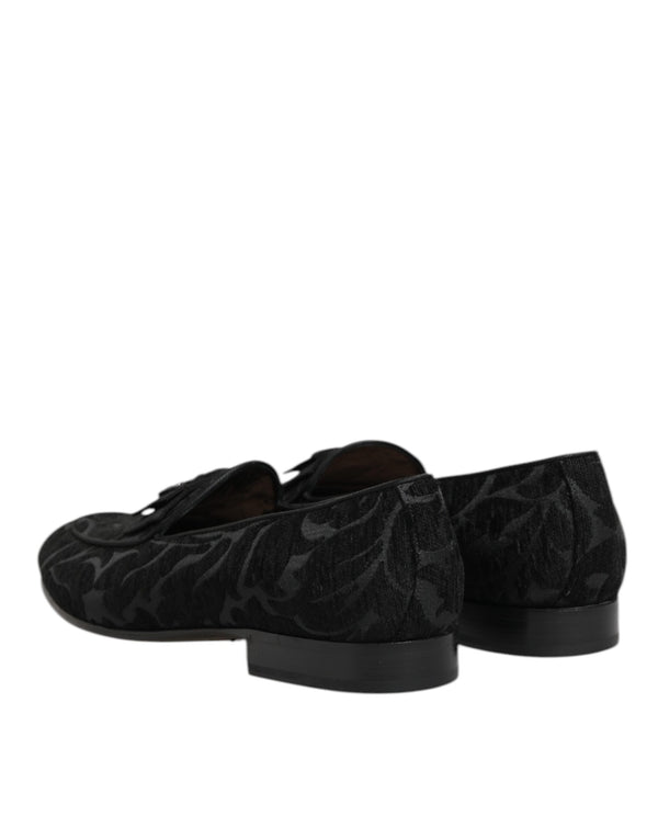 Schwarz Brokat Krone Loafers Kleid Schuhe