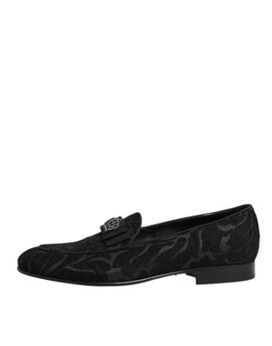 Schwarz Brokat Krone Loafers Kleid Schuhe