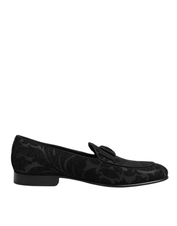 Schwarz Brokat Krone Loafers Kleid Schuhe
