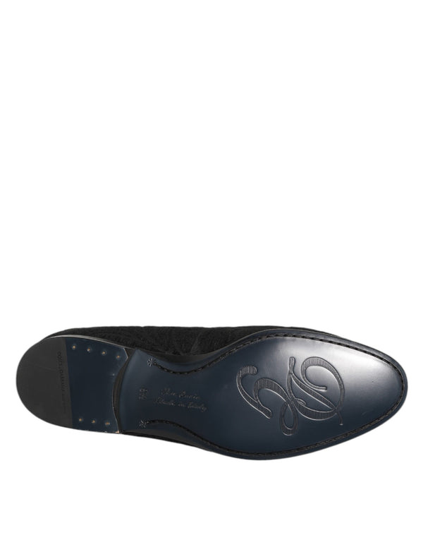 Schwarz Brokat Krone Loafers Kleid Schuhe
