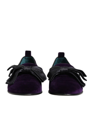 Lila Wildleder Baumwolle Schleife Slip On Loafers Schuhe