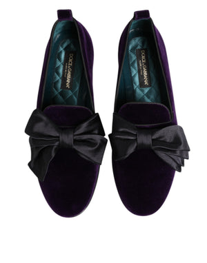 Lila Wildleder Baumwolle Schleife Slip On Loafers Schuhe