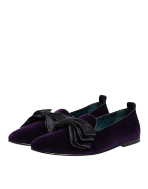 Lila Wildleder Baumwolle Schleife Slip On Loafers Schuhe