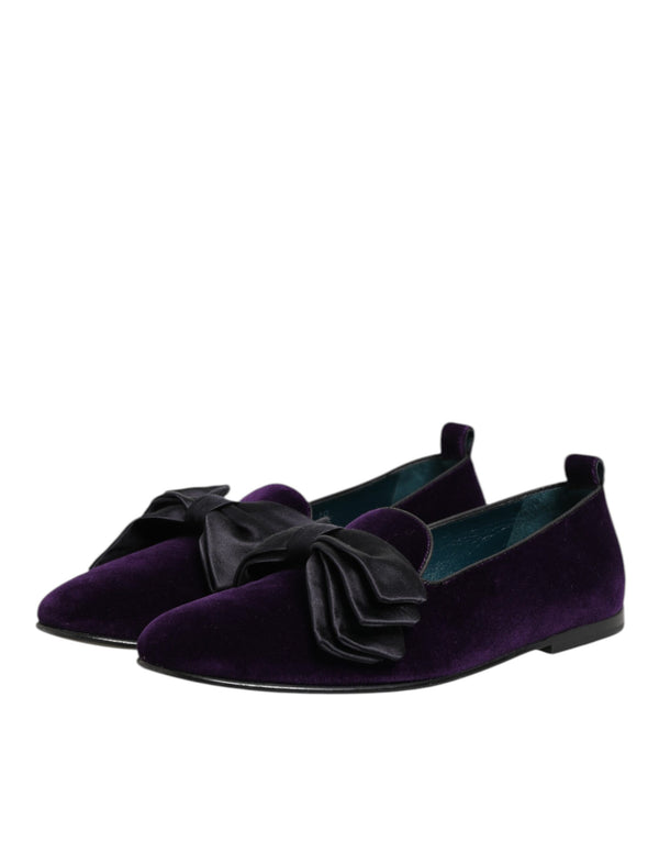 Lila Wildleder Baumwolle Schleife Slip On Loafers Schuhe