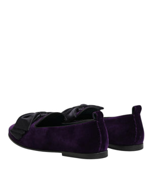 Lila Wildleder Baumwolle Schleife Slip On Loafers Schuhe