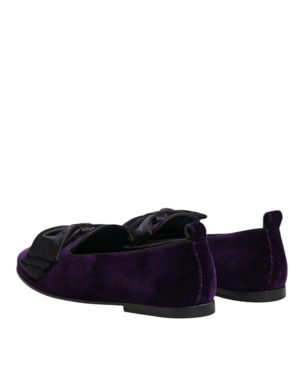 Lila Wildleder Baumwolle Schleife Slip On Loafers Schuhe