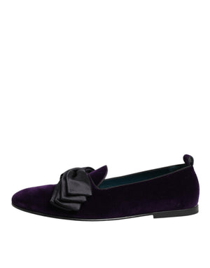 Lila Wildleder Baumwolle Schleife Slip On Loafers Schuhe