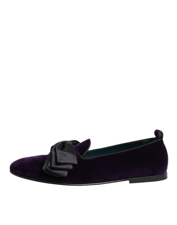 Lila Wildleder Baumwolle Schleife Slip On Loafers Schuhe