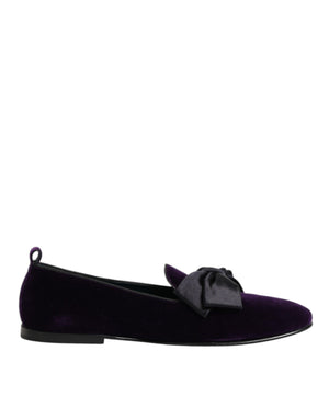Lila Wildleder Baumwolle Schleife Slip On Loafers Schuhe