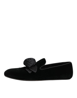 Schwarz Wildleder Baumwolle Rose Slip On Loafers Schuhe