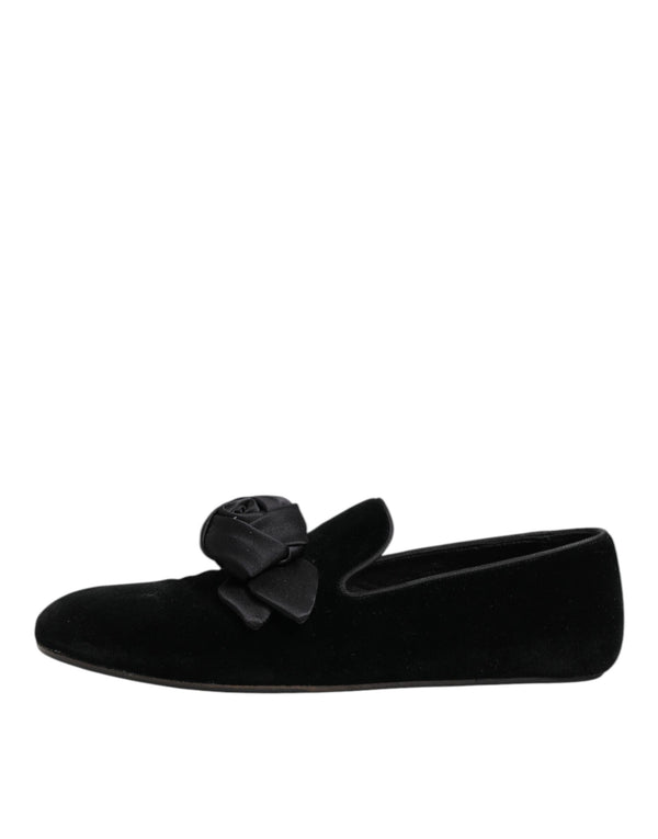 Schwarz Wildleder Baumwolle Rose Slip On Loafers Schuhe