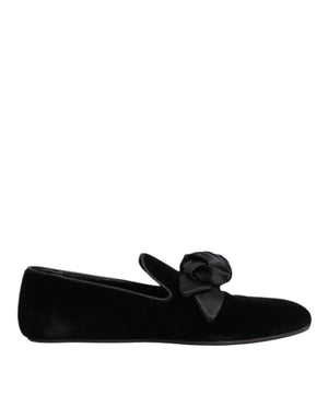 Schwarz Wildleder Baumwolle Rose Slip On Loafers Schuhe