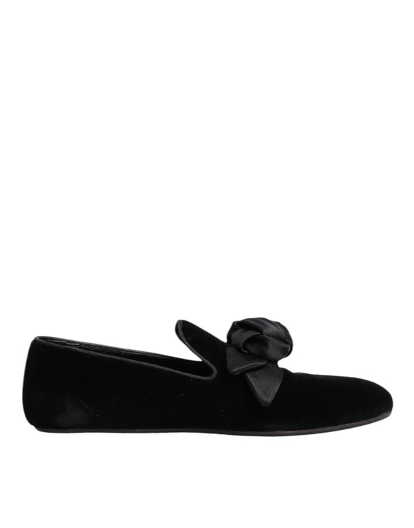 Schwarz Wildleder Baumwolle Rose Slip On Loafers Schuhe