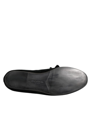 Schwarz Wildleder Baumwolle Rose Slip On Loafers Schuhe
