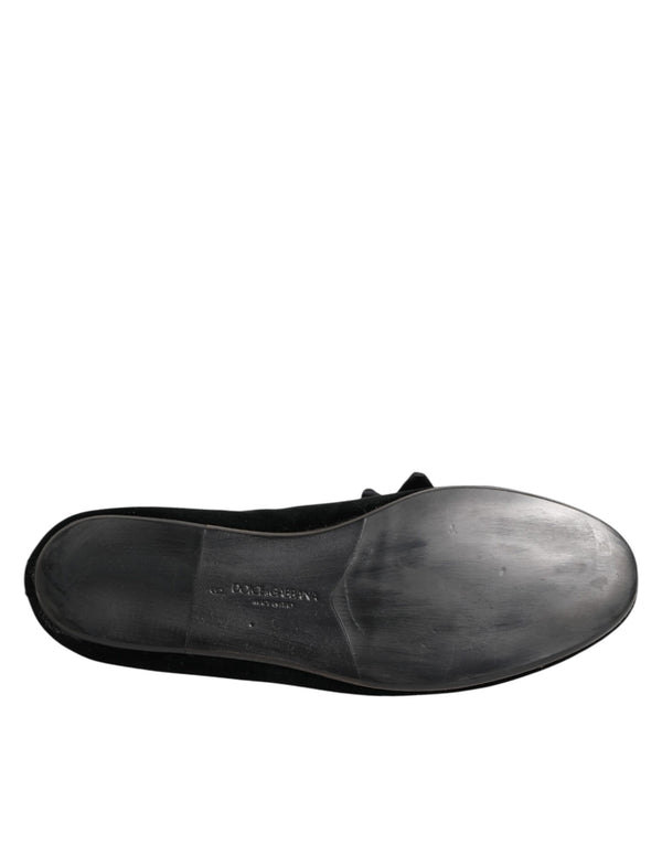 Schwarz Wildleder Baumwolle Rose Slip On Loafers Schuhe