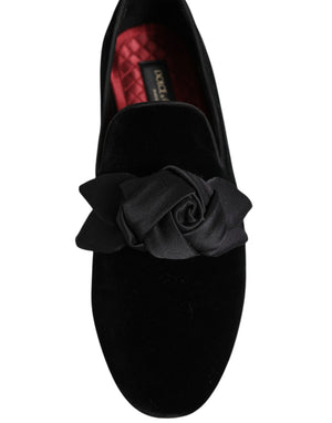 Schwarz Wildleder Baumwolle Rose Slip On Loafers Schuhe