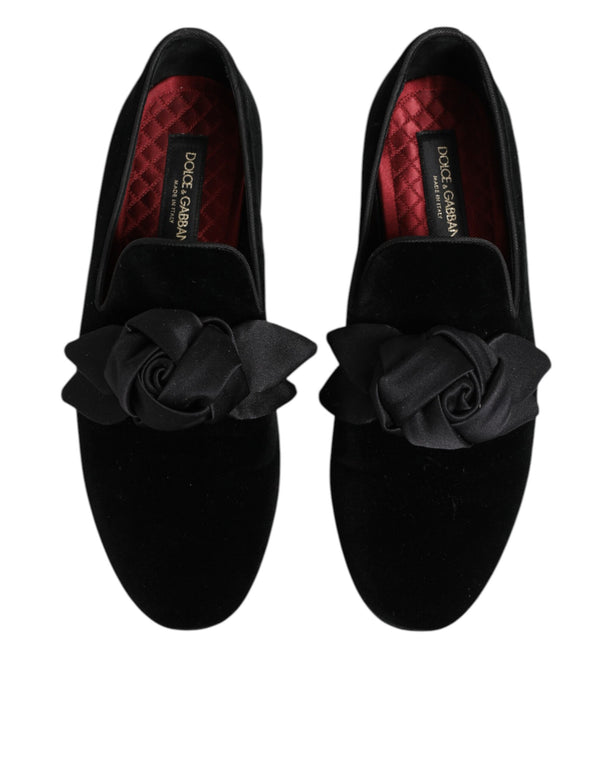 Schwarz Wildleder Baumwolle Rose Slip On Loafers Schuhe
