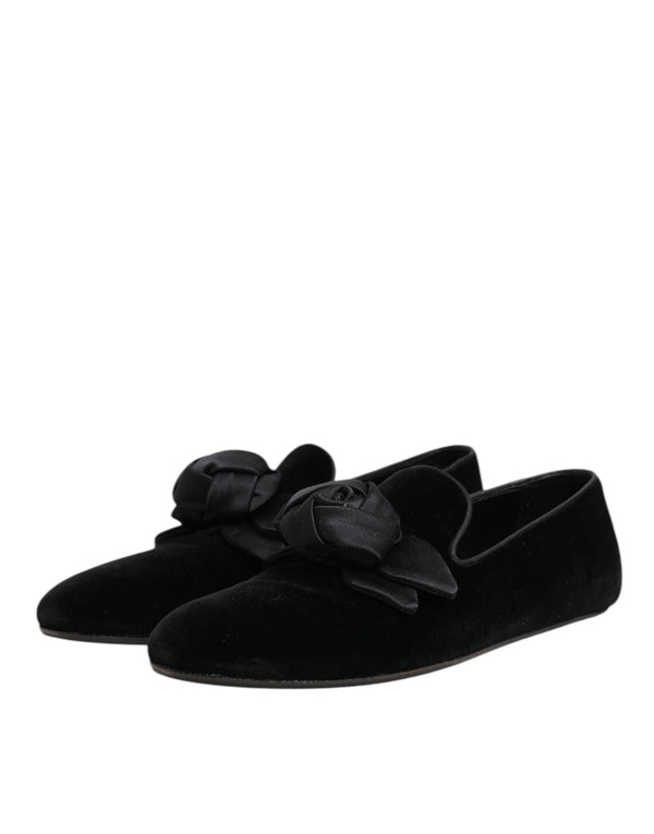 Schwarz Wildleder Baumwolle Rose Slip On Loafers Schuhe