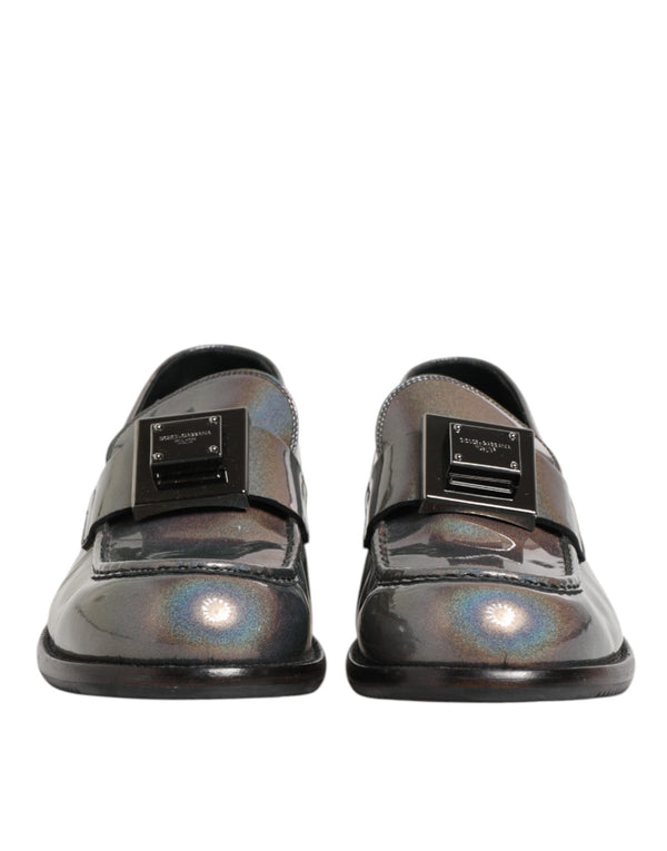 Metallic Silber Logo Slip On Männer Kleid Schuhe