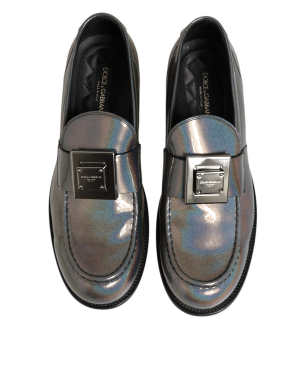 Metallic Silber Logo Slip On Männer Kleid Schuhe