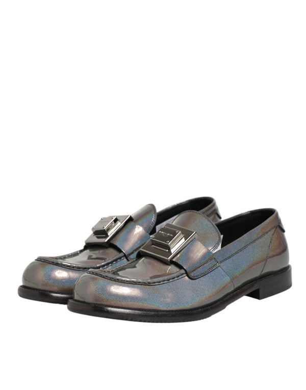 Metallic Silber Logo Slip On Männer Kleid Schuhe