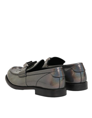 Metallic Silber Logo Slip On Männer Kleid Schuhe