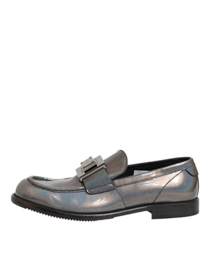 Metallic Silber Logo Slip On Männer Kleid Schuhe