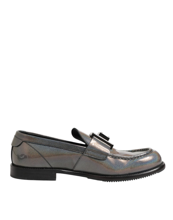 Metallic Silber Logo Slip On Männer Kleid Schuhe
