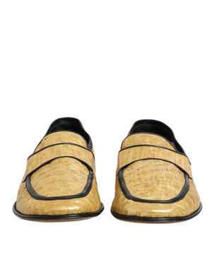 Gelb Schwarz Leder Slipper Schuhe