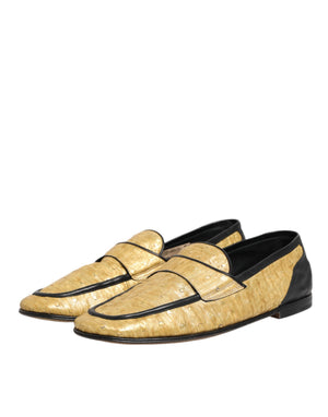 Gelb Schwarz Leder Slipper Schuhe