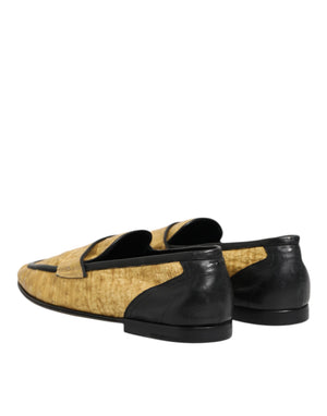 Gelb Schwarz Leder Slipper Schuhe