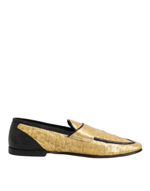 Gelb Schwarz Leder Slipper Schuhe