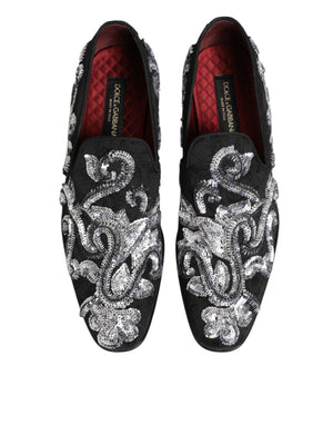 Schwarz Silber Pailletten Loafers Männer Kleid Schuhe