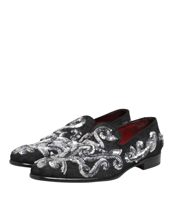 Schwarz Silber Pailletten Loafers Männer Kleid Schuhe