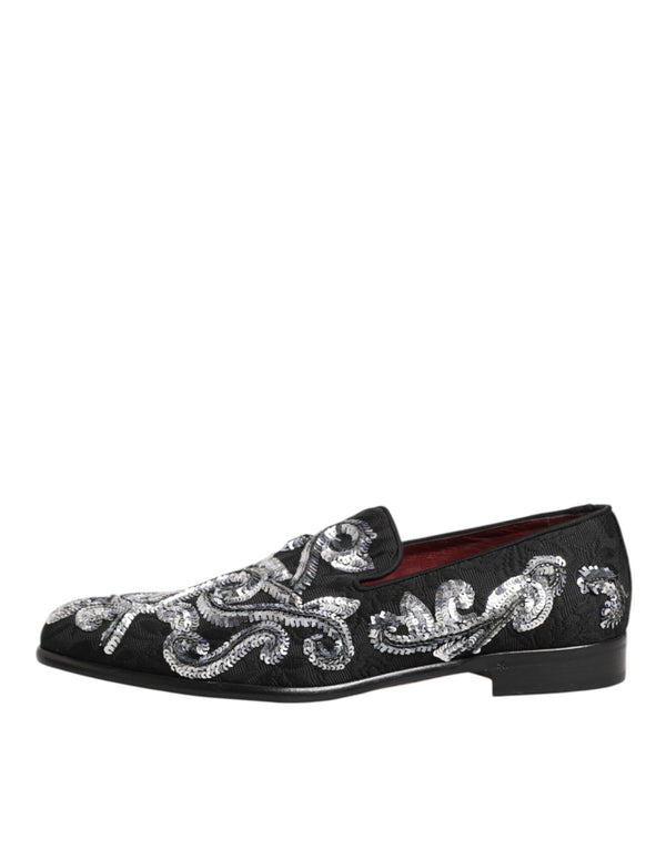 Schwarz Silber Pailletten Loafers Männer Kleid Schuhe