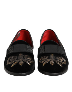 Schwarzer Samt Stickerei Formale Loafers Schuhe