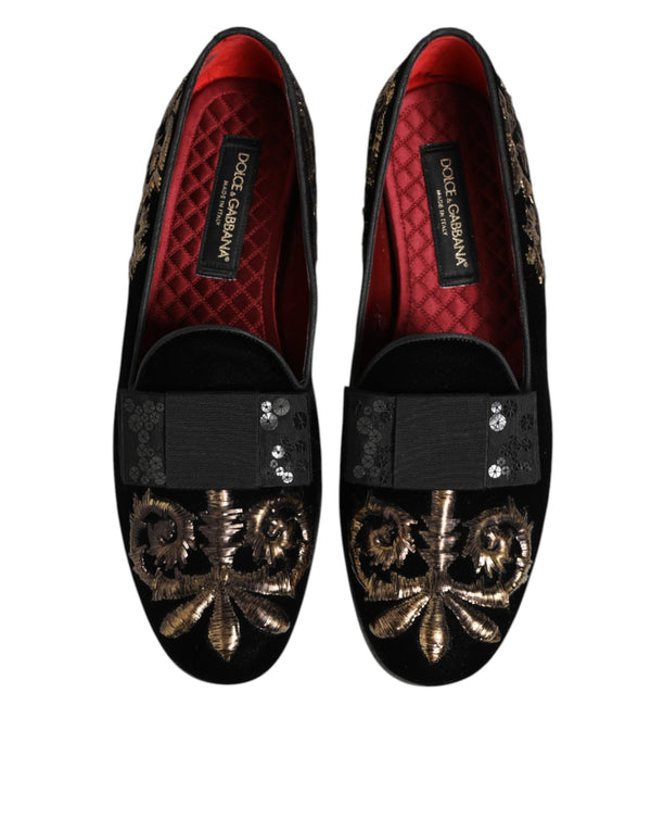 Schwarzer Samt Stickerei Formale Loafers Schuhe