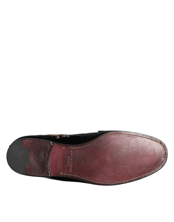 Schwarzer Samt Stickerei Formale Loafers Schuhe