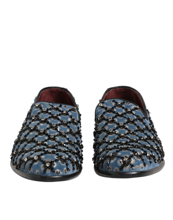 Blauer Samt Crystal Detailing Loafer Männer Schuhe