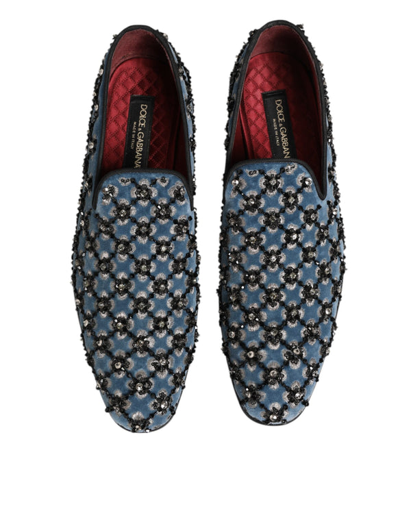 Blauer Samt Crystal Detailing Loafer Männer Schuhe