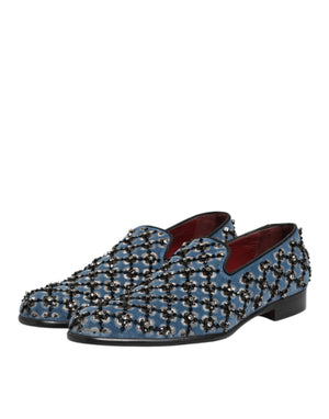 Blauer Samt Crystal Detailing Loafer Männer Schuhe
