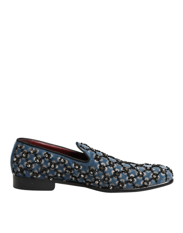Blauer Samt Crystal Detailing Loafer Männer Schuhe