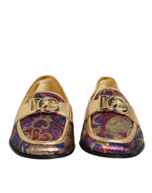 Multicolor Jacquard Gold DG Logo Loafer Schuhe