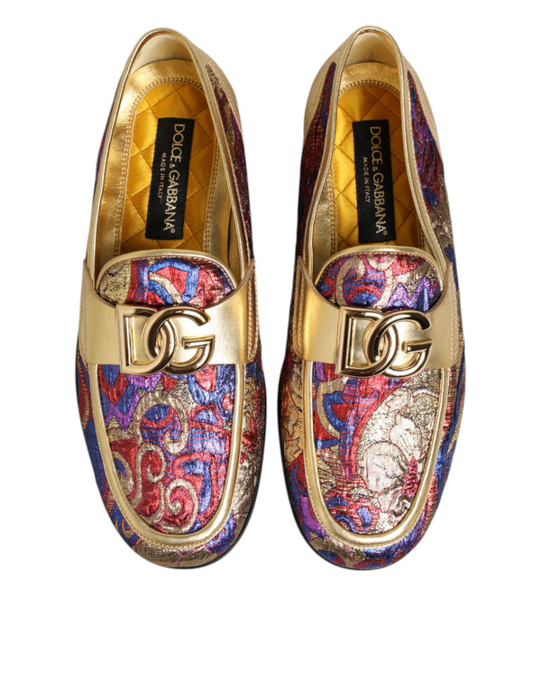 Multicolor Jacquard Gold DG Logo Loafer Schuhe