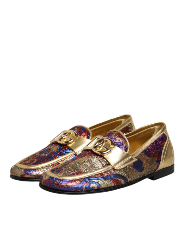 Multicolor Jacquard Gold DG Logo Loafer Schuhe