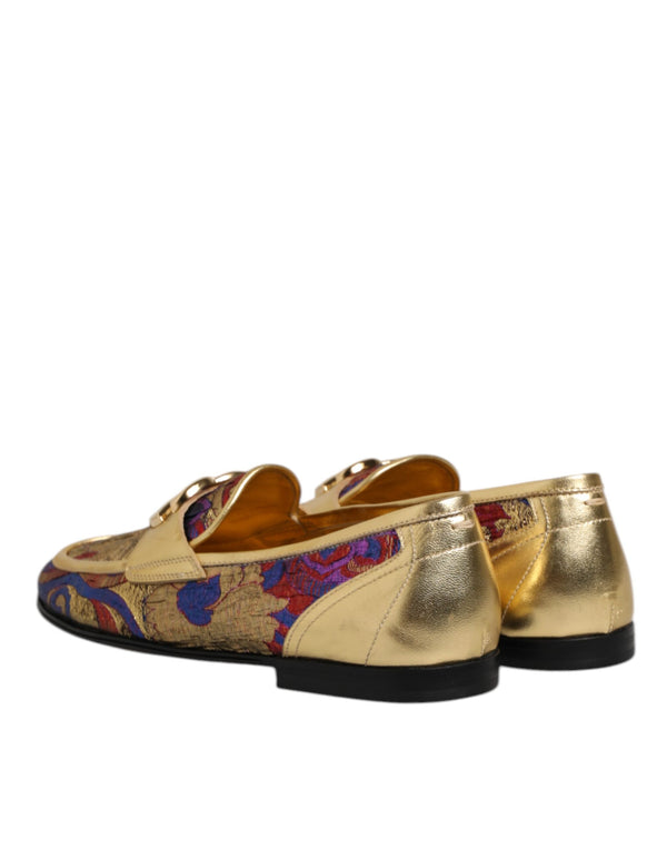 Multicolor Jacquard Gold DG Logo Loafer Schuhe
