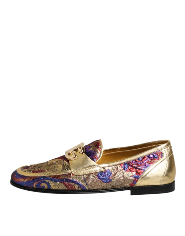 Multicolor Jacquard Gold DG Logo Loafer Schuhe